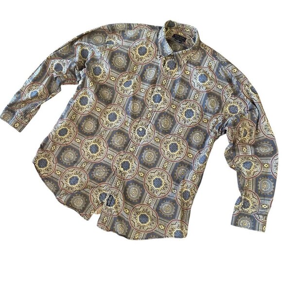 Vintage Retro 90s Duckhead Long Sleeve Geometric Pattern Button Up Shirt Size XL - Picture 1 of 10